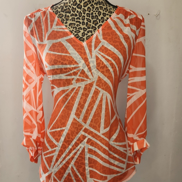 Banana Republic Tops - Banana Republic Orange & White Abstract V-Neck Tunic Top